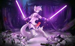 anthro balls blaster blood breasts clothing death dickgirl equine fan_character female fishnet fishnet_legwear horn intersex jedi legwear lightsaber lysergide mammal multiple_deaths my_little_pony navel nipples nude purple_lightsaber solo star_wars stormtrooper ultima_(oc) unicorn weapon