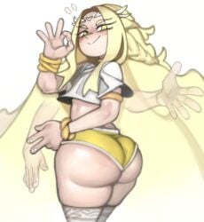 1boy 1femboy big_ass booty_shorts femboy femboy_only huge_ass kelvin_hiu light_skinned_femboy male miquella ok_sign