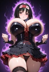 1girls ai_generated alternate_costume background_purpule dark_aura dark_erika_(pokemon) erika_(pokemon) female gothic_clothes huge_breasts nintendo pokemon pokemon_rgby sexy_pose striptease