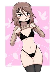 1girls exposing exposing_chest exposing_self female lilith_(mkairos47) mkairos47 oc pulling_shirt_up short_hair thighhighs underwear