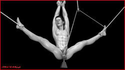 1boy 3d balls barefoot black_and_white bondage cock_and_ball_torture gay male_only malesub minxtravels pain penis rope suspension torture weights yaoi