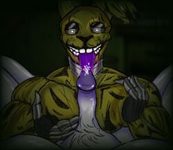 2boys animatronic anthro artist_request erection first_person_view five_nights_at_freddy's five_nights_at_freddy's_3 fnaf furry gay licking_penis looking_at_viewer male male/male male_only male_pov pecjob penis pov precum rabbit robot scottgames springtrap springtrap_(fnaf) tongue tongue_out