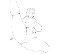 animated barefoot blush breasts drawn female female_only grin huge_ass huge_breasts human leg_lift legoman linda_roberts looking_at_viewer milf monochrome naughty_face nude presenting seductive seductive_smile sketch smile solo spread_legs thick_thighs white_background wide_hips yoga_milf