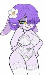 ai_art ai_generated leima_(terrible_mouse) light_purple_fur lingerie pixai purple_hair rabbit_ears rabbit_girl rabbit_tail smiling_at_viewer terrible_mouse yellow_eyes