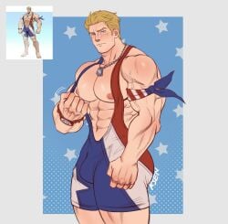 bara big_pecs blonde_hair bulge captain_america captain_america_(marvel_rivals) k_sen212 male male_only marvel marvel_rivals muscular muscular_male solo