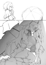 1futa 2girls against_wall areolae balls ballsack big_ass big_balls big_breasts big_butt big_penis bigger_female blush blushing breasts_out clothed clothing cum cum_on_breasts cum_on_face cumshot don_quixote_(limbus_company) female female_on_futa female_on_top futanari hair hair_between_eyes hair_ornament huge_breasts huge_cock k_dhen licking licking_penis limbus_company long_hair looking_at_another looking_at_partner looking_at_penis looking_pleasured monochrome nipples on_knees oral outis_(limbus_company) paizuri penis penis_lick penis_on_face penis_out project_moon public rodion_(limbus_company) sancho_(limbus_company) simple_background simple_shading smaller_futa titjob umbrella