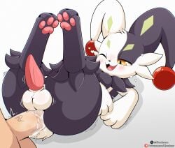 anal anal_penetration animal_genitalia anthro anus balls blush butt cloudeon digital_media_(artwork) duo dupin_(pal) erection fur genitals hi_res lagomorph male male/male male_penetrated male_penetrating male_penetrating_male mammal pal_(species) palworld penetration penis pocketpair sex
