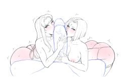 1boy 2girls dc_comics double_paizuri huge_ass huge_breasts huge_cock in_heat kissing_penis legoman raven_(dc) starfire stockings teen_titans thong