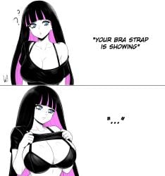 ... 1girl absurdres bikini black_bikini black_hair black_shirt blue_eyes blunt_bangs bra_strap breasts cleavage closed_mouth colored_inner_hair english_text highres large_breasts long_hair looking_at_viewer lughost meme multicolored_hair off-shoulder_shirt off_shoulder panty_&_stocking_with_garterbelt pink_hair shirt simple_background single_bare_shoulder solo spot_color stocking_(psg) swimsuit two-tone_hair upper_body very_long_hair white_background