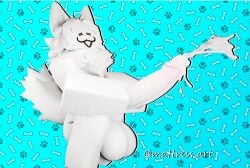 3d big_penis cum cumshot dog_ears dog_tail femboy furry hyper_penis pleasure_face roblox robloxian solo_male white_fur