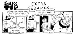 2boys anal_sex anthro anthro_on_anthro butt canine clothed clothing comic dialogue english_text felid feline flirting from_behind gay inviting inviting_to_sex looking_pleasured male male/male male_only muscular pants_down penetration pizza pizza_delivery sex smaller_male spedumon text