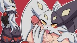 absurd_res anthro balls big_balls butt butt_grab cinicalvoice dupin_(pal) genitals hand_on_butt hi_res humanoid humanoid_genitalia humanoid_on_anthro humanoid_penis interspecies lagomorph licking male mammal mostly_offscreen_character oral pal_(species) palphilia palworld penile penis penis_lick pocketpair sex solo spreading tongue tongue_out