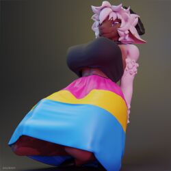 1:1 3d_(artwork) anthro big_breasts big_bulge biped blender_(artwork) blender_cycles_(artwork) bottomwear bovid breasts brown_body brown_fur bulge caprine clothed clothing detailed_bulge digital_media_(artwork) ear_piercing fur genital_outline goat gynomorph gynomorph_anthro hair happy hi_res horn huge_bulge intersex intersex_anthro lgbt_pride lgbt_pride_month looking_at_viewer mammal no_bra pansexual_pride_clothing pansexual_pride_colors penis_outline penis_under_skirt piercing pride_colors signature skirt sloane_(zelferry) solo vitiligo white_hair wool_(fur) zelferry