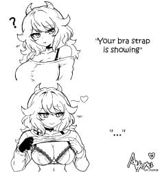 ... 1girls ? belly_button black_and_white bra bra_strap bra_strap_is_showing_(meme) breasts choker cleavage demon_girl demon_horns dialogue english fangs female female_focus female_only flashing flashing_breasts heart heart_symbol horns huge_breasts large_breasts medium_hair meme mole mole_under_eye monochrome offscreen_character original_character shalltdg shirt_lift shirt_up smirk solo_female solo_focus trend white_skin white_skinned_female