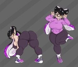 2025 beauty_mark bending_over bent_over big_breasts callie_(splatoon) female female_only ghostlyshroom hoodie huge_ass inkling inkling_girl looking_back nintendo simple_background slugshroom sneakers splatoon splatoon_(series) tentacle_hair thick_thighs toned_legs yoga_pants