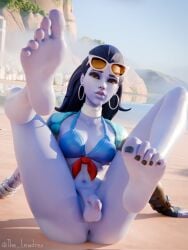 1futa 3d 3d_(artwork) alternate_version_available amelie_lacroix areola areolae balls barefoot beach beach_background blender blizzard_entertainment bottomwear cote_d'azur_widowmaker dark_blue_hair earrings feet feet_up female female_focus female_only flaccid flaccid_penis futa_only futanari hi_res high_resolution highres lewdrex looking_at_viewer medium_breasts nipples overwatch panties penis ponytail presenting presenting_breasts purple-skinned_futa purple_body purple_skin showing_off sitting smile smiling soles submissive_female sunglasses topless watermark widowmaker yellow_eyes
