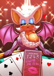 big_breasts casino dress elegant_dress hyper_breasts inviting inviting_to_sex looking_at_viewer michiyoshi rouge_the_bat showing_nipple sonic_(series) wink winking_at_viewer