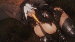 big_breasts bunny_girl ffxiv final_fantasy_xiv gpose(ffxiv) partially_clothed tattoo viera