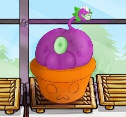 absurd_res anus balls big_anus big_balls big_butt butt butt_focus chomper_(pvz) electronic_arts elemental_creature flora_fauna flower-pot_(pvz) foxo_d freckled_butt freckles genitals hi_res huge_anus huge_butt lips looking_at_viewer looking_back male plant plants_vs._zombies popcap_games puffy_anus purple_body purple_skin smile solo teeth