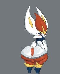 2026 anal_fluids anthro anus ball_bulge big_anus big_butt big_ears bodily_fluids butt cheek_tuft cinderace digital_drawing_(artwork) digital_media_(artwork) evilfatnigga4 facial_tuft generation_8_pokemon grey_background half-closed_eyes hi_res long_ears looking_back male mouth_closed narrowed_eyes nintendo orange_eyes orange_nose perineum pokemon pokemon_(species) rear_view simple_background small_tail solo standing tail thick_thighs tuft