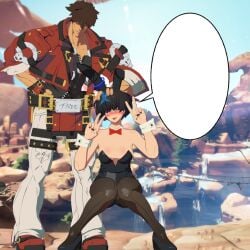 1boy 1girls arc_system_works blush bunnysuit granddaughter grandfather grandfather_and_granddaughter grandparent_and_grandchild guilty_gear guilty_gear_strive head_grab incest lolikill sol_badguy text_bubble tongue_out unika_(guilty_gear)