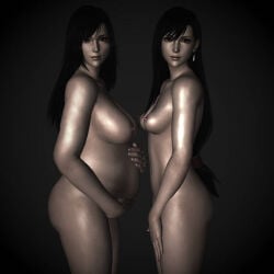 2019 2girls 3d belly big_belly big_breasts black_hair breasts female female_only final_fantasy final_fantasy_vii nipples nude pregnant square_enix tagme_(artist) tifa_lockhart