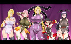 5girls 8:5 alternate_breast_size big_breasts black_eyes black_hair blonde_hair blue_eyes boruto:_naruto_next_generations breasts_bigger_than_head brown_eyes cameltoe cosplay crossover_cosplay erect_nipples female female_only forehead_mark glasses gold_eyes green_eyes hair_over_one_eye huge_breasts human hyuuga_hinata igawa_asagi igawa_asagi_(cosplay) igawa_sakura igawa_sakura_(cosplay) ino_yamanaka large_breasts leotard long_hair milf mizuki_shiranui mizuki_shiranui_(cosplay) mizuki_yukikaze mizuki_yukikaze_(cosplay) multiple_girls name_connection naruto pink_hair ponytail purple_eyes sakura_haruno sarada_uchiha small_breasts sunahara_wataru sword taimanin_(series) taimanin_asagi taimanin_murasaki taimanin_yukikaze thighhighs tsunade weapon yatsu_murasaki yatsu_murasaki_(cosplay) yellow_eyes