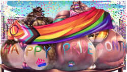 absurd_res anthro baby_bear_(puss_in_boots) ball_gag bear bear_pride_colors bear_pride_flag big_butt bisexual_pride_colors brown_body brown_fur bubble_butt butt canid canine canis chain chain_necklace clothing domestic_dog dreamworks duo eyewear fur gag glasses grey_body grey_fur harness hat headgear headwear hi_res huge_butt jewelry leather lgbt_pride lgbt_pride_month lionberrymochi looking_at_viewer male male/male mammal morbidly_obese musky_butt necklace obese obese_anthro obese_male overweight overweight_anthro overweight_male paw_mark paws perrito_(puss_in_boots) pride_colors puss_in_boots_(franchise) rainbow_flag rainbow_pride_flag rainbow_symbol rear_view sitting small_tail tail tan_body tan_fur text text_on_body text_on_butt thong tinted_glasses tongue tongue_out underwear white_body white_fur