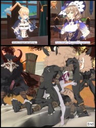 cum cum_inside genshin_impact hilichurls_(species) jean_gunnhildr lisa_(genshin_impact) mitachurl penis pine_nsfw rosaria_(genshin_impact) sex vaginal_penetration