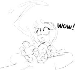 absurd_res accessory amy_rose anthro artguyidk big_feet blush bodily_fluids cum cum_on_feet duo ejaculation eulipotyphlan eyelashes feet female foot_fetish foot_play footjob genital_fluids genitals hair_accessory hairband hedgehog hi_res male male/female mammal monochrome penis sega sex sonic_the_hedgehog_(series)