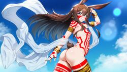 1girls ai_generated amiya_(arknights) arknights ass blue_eyes blush body_paint brown_hair exotic_dancer nipples rabbit_ears rabbit_girl rabbit_tail small_breasts smile thick_thighs