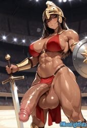abs ai_generated arena armor armored battle big_balls big_breasts big_penis bikini_armor bikini_top crowd fight fighting_stance full-package_futa futa_only futanari gladiator gladiator_helmet huge_cock moonlightfuta muscular muscular_futa original_character partially_clothed pelvic_curtain public public_exposure public_nudity shield solo solo_focus solo_futa standing sword weapon