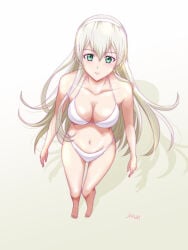1girls ao_no_kiseki big_breasts bikini breasts breasts_out eiyuu_densetsu elie_macdowell exposed_breasts female green_eyes large_breasts long_hair trails_of_(series) white_bikini white_hair