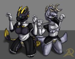 2girls anthro bondage breasts breasts_out femsub kneeling maid_outfit multiple_girls multiple_subs muzzle radasus tagme