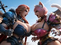 1girl 1woman 2girl 2woman 3d ai_generated artist_name: big_ass big_breasts blond_hair blue_armor blue_eyes blue_eyes_female braided brown-skinned_female brown_skin cat_ear cat_tail chumiicham female female_only female_space_marine gold_armor hammer laurel_wreath leman_russ long_hair maid_uniform nekona orang_eyes orange_eyes_female pink_armor pink_hair power_armor power_armor_(warhammer) primarch primark_disappeared ravenomega rule_63 sexy_body sexy_female sexy_woman short_hair space_wolves voluptuous voluptuous_body voluptuous_female warhammer_(franchise) warhammer_40k warhammer_community white_armor white_fur