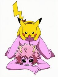 ai_assisted ai_generated boku_no_hero_academia crossover mina_ashido my_hero_academia nintendo pikachu pink_body pokemon pokemon_(species) pokephilia rikocausa