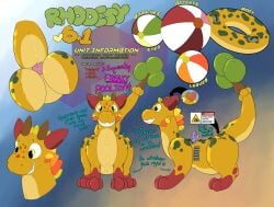 absurd_res ambiguous_gender animate_inanimate anus dragon feral hi_res latex machine macro male model_sheet mythological_creature mythological_scalie mythology plant pool_toy presenting presenting_anus rhodesy rhodesy_(character) scalie size_difference solo