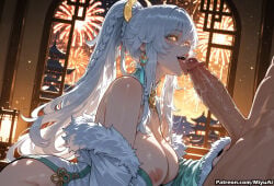 1boy 1girl ai_assisted ai_generated bangs bare_shoulders braid breasts breasts_outside cleavage curvaceous curvy curvy_female curvy_figure dress earrings erection eyebrows_visible_through_hair fellatio female fur_collar fur_trim genshin_impact hair_between_eyes hetero indoors jewelry large_breasts licking long_hair miyuai necklace nipples open_mouth oral penis ponytail saliva sidelocks silver_hair solo_focus symbol-shaped_pupils thick thick_ass thick_butt thick_hips thick_legs thick_thighs tongue tongue_out uncensored veins veiny_penis voluptuous voluptuous_female wide_hips wide_thighs window yellow_eyes zibai_(genshin_impact)