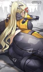 1girls 2026 2d 2d_(artwork) ass back back_view behind behind_view bibitapel big_ass big_butt blonde_hair bubble_ass bubble_butt butt city city_background clothed clothing color colored digital_media_(artwork) female female_only floor hair hi_res hoyoverse long_hair mihoyo on_floor ponytail solo thick_thighs thighs trigger_(zenless_zone_zero) video_game_character video_games viewed_from_behind zenless_zone_zero