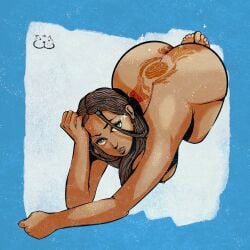 1girls ass avatar_the_last_airbender big_ass dark-skinned_female dark_skin female female_only katara nickelodeon nude solo tagme_(artist) tattoo