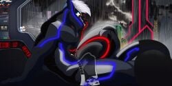 2:1 animated anthro athletic bulge chrome cyberdragon cyberpunk dragon erection j450n j450n2080 male morning_wood muscular mythological_creature mythological_scalie mythology police police_officer raining retro scalie solo throbbing
