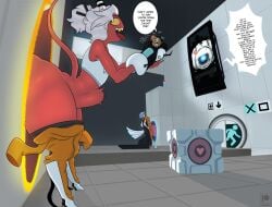 abdominal_bulge absurd_res andrealphus_(helluva_boss) angry anthro avian big_butt bird bodily_fluids bolzen_(aharon_bolten) butt clothing cross-popping_vein demon demon_humanoid eye_roll feet female glados gold_(metal) gold_tooth group hair heart_pupils heart_symbol hellaverse helluva_boss hi_res huge_butt humanoid imp jumpsuit leponsart long_fall_boots looking_pleasured machine male male/male masturbation motion_blur motion_lines non-euclidean_sex onomatopoeia open_mouth owl owl_demon ponytail portal_(series) portal_gun portal_sex potatos_(portal) robot saliva saliva_string sex sharp_teeth shirt sound_effects speech_bubble talons tank_top teeth text thick_thighs thinking_with_portals toes topwear valve weighted_companion_cube wheatley