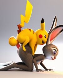 ai_assisted ai_generated big_ass big_balls bunny crossover doggystyle feral_penetrating_anthro judy_hopps pikachu pokemon pokephilia rikocausa zoofilia zootopia
