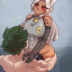 1boy 1boy1girl 1girls 2026 back_view blush blush_lines blushing blushing_female boku_no_hero_academia bunny_ears bunny_girl bunny_tail clothed english_text eyelashes female female_on_top green_hair hand_on_hip hips hips_wider_than_shoulders izuku_midoriya long-haired_female long_eyelashes long_hair looking_at_partner male/female mavrix mirko miruko muscular muscular_female muscular_male my_hero_academia red_eyes rumi_usagiyama sex thick_thighs thighhighs thighs white-haired_female white_hair