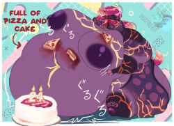 absurd_res anthro belly big_belly big_breasts big_butt big_nose birthday black_body black_fur breasts butt cake canid canine clothing dark_nipples dessert fangs feederism female food fur fur_markings golden_markings grey_body grey_fur hair hat headgear headwear hi_res hyena licking licking_lips lionberrymochi lips mammal markings morbidly_obese morbidly_obese_anthro morbidly_obese_female nipples nude obese obese_anthro obese_female onomatopoeia overweight overweight_anthro overweight_female party_hat pawpads paws pizza purple_body purple_fur purple_nipples purple_pawpads red_hair simple_background small_tail solo sound_effects spots spotted_body spotted_fur spotted_hyena taiga_nakayama tail tail_motion tailwag teeth text thick_lips thick_thighs tongue tongue_out wide_hips