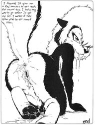 absurd_res after_sex all_fours anthro anus ass comic cum cum_drip cum_on_ass cum_on_face cum_on_ground cum_string dripping female hair hi_res james_m_hardiman kneeling looking_at_viewer lori_(jmh) mammal messy nude pussy raised_tail skunk solo text tongue white_hair