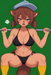 1girl ai_generated big_breasts bikini_top female_focus female_only hispanic_virtual_youtuber latam_virtual_youtuber mogambuzz raccoon_ears raccoon_girl raccoon_tail sexy_female tired tired_expression youtuber_girl
