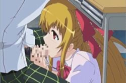 1boy 1girls animated blowjob censored dorei_usagi_to_anthony_the_animation fellatio licking_penis oral school schoolgirl tagme teen under_desk under_the_table