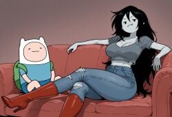 adventure_time ai_generated black_hair finn_the_human grey_skin long_hair marceline marceline_abadeer marceline_the_vampire_queen tagme vampire vampire_girl