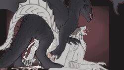 absurd_res anal anal_penetration bodily_fluids butt cum cum_drip cum_in_ass cum_inside digital_media_(artwork) dragon dripping duo ejaculation erectiont feral genital_fluids genitals glimchip hi_res horn katharsis_(lightdark) lizard male male/male male_penetrated male_penetrating messy mythological_creature mythological_scalie mythology nude orgasm penetration penis reptile scalie sex tail thrusting